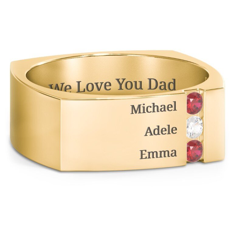 10K Gold Personalised Birthstone Engraving Ring For Men-6