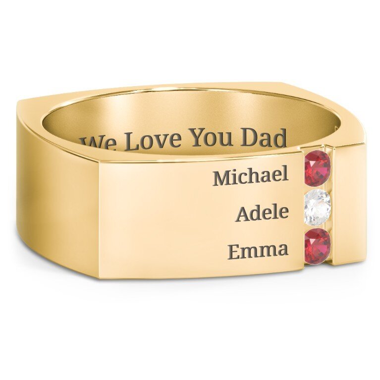 14K Gold Personalised Birthstone Engraving Ring For Men-6