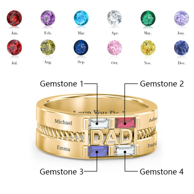 14K Gold Cubic Zirconia Personalized Birthstone & Personalized Engraving Birthstone Ring for Men-7