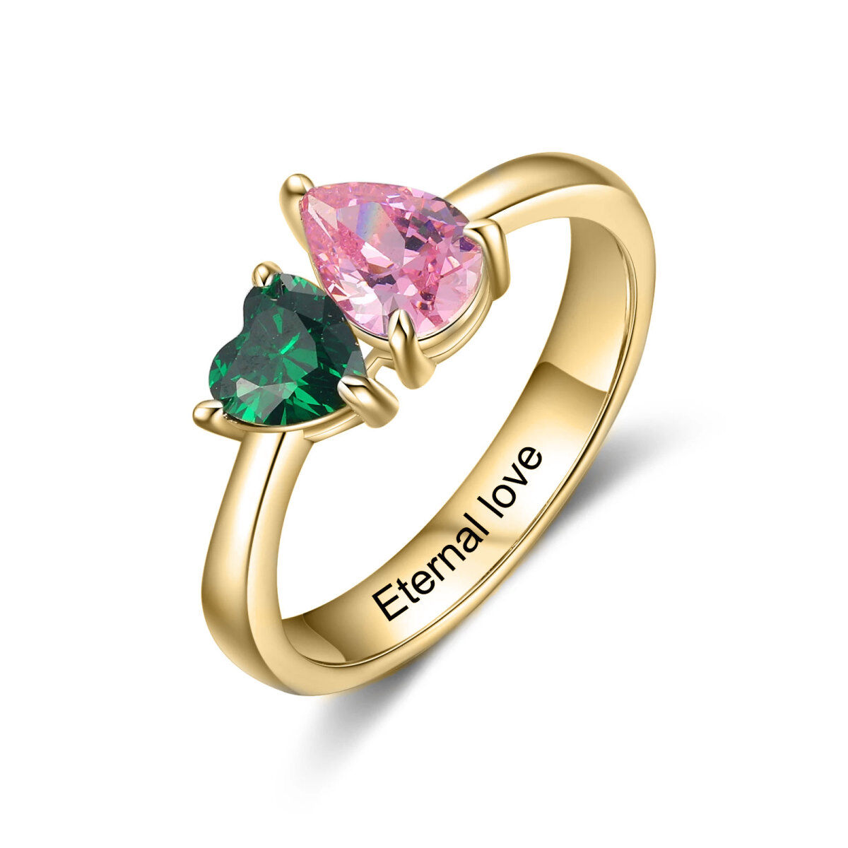 18K Gold Personalized Birthstone & Personalized Engraving Birthstone Ring-1