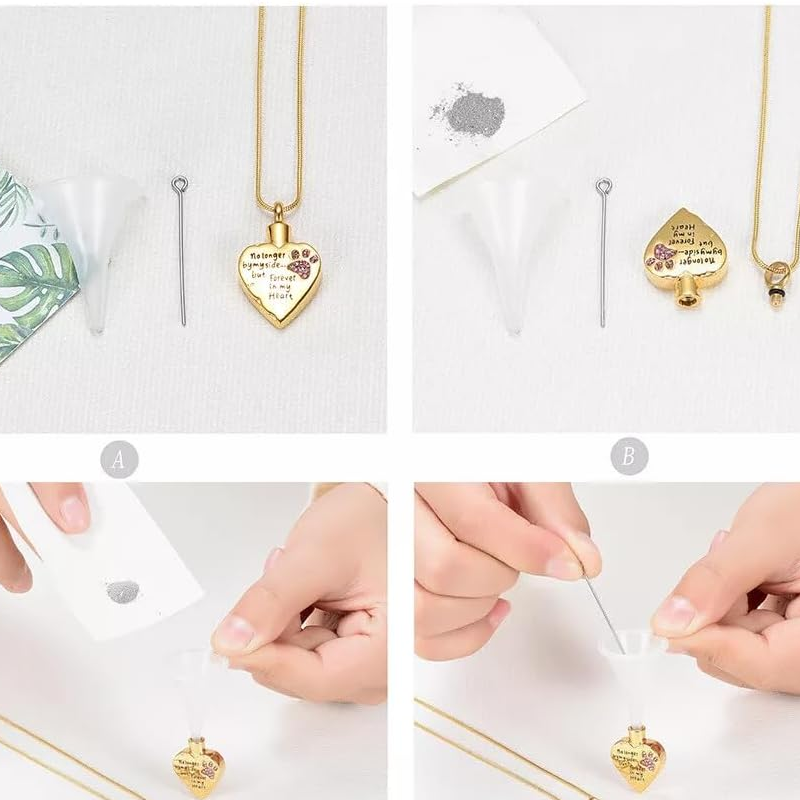 Collar urna para cenizas con grabado personalizado de piedra natal en oro de 10 quilates y circonitas cúbicas-3