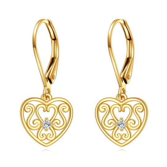 Boucles d'oreilles à levier en or 14 carats avec pierres de naissance personnalisées et cœur pour femmes