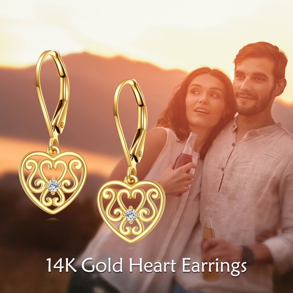 Pendientes de oro de 10 quilates con forma de corazón, flores y piedras de nacimiento personalizadas para mujer.-6