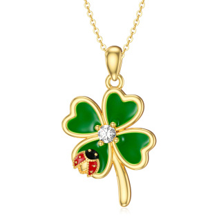 10K Gold Personalized Birthstone Four Leaf Clover Pendant Necklace-3