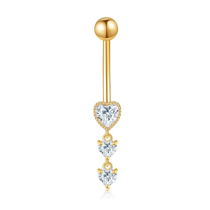 10K Gold Personalized Birthstone Heart Belly Button Ring-4