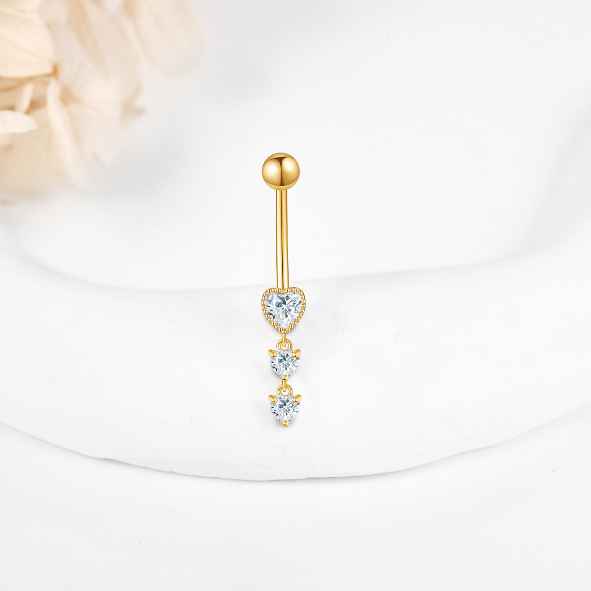 14K Gold Personalized Birthstone Heart Belly Button Ring-3