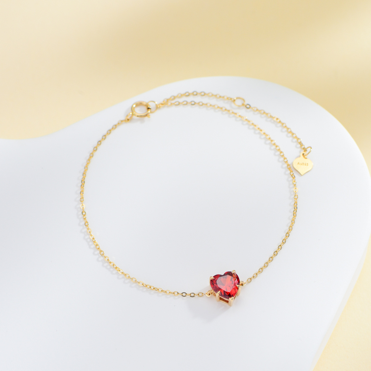 14K Gold Cubic Zirconia Personalized Birthstone & Heart Charm Bracelet-2