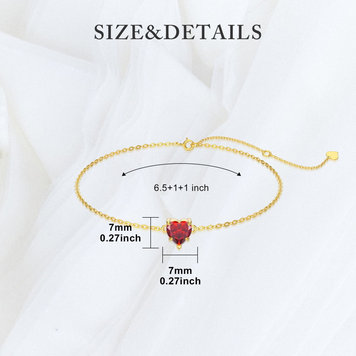 14K Gold Cubic Zirconia Personalized Birthstone & Heart Charm Bracelet-3