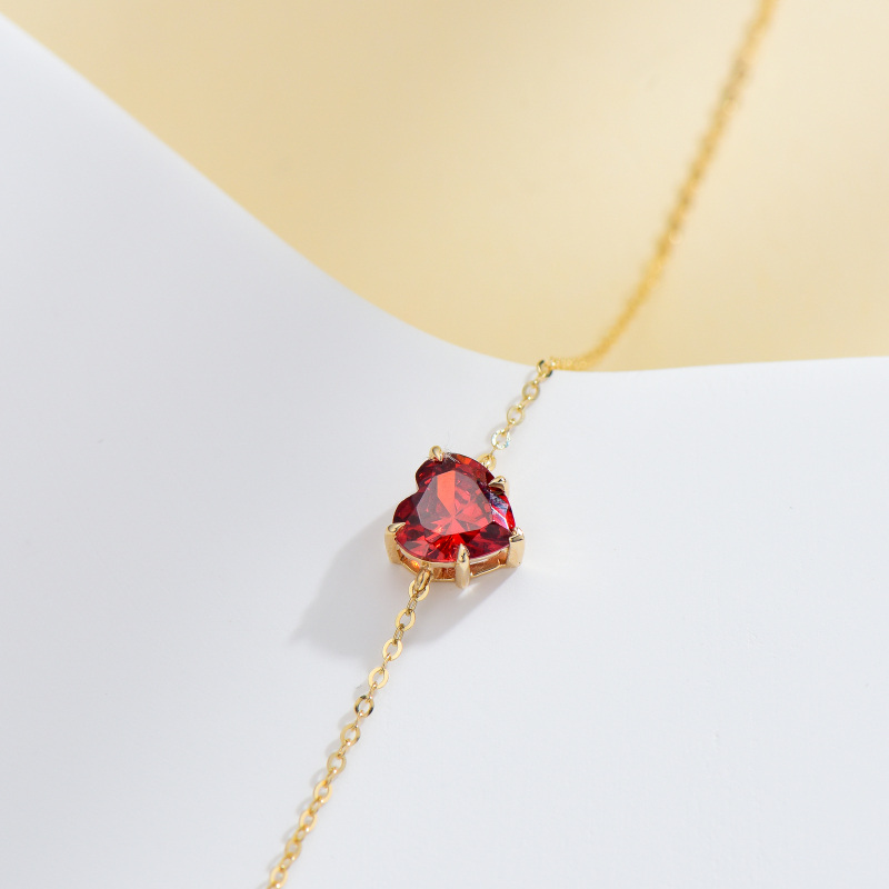 Personalisiertes Armband aus 10-karätigem Gold mit Zirkonia, Geburtsstein und Herzanhänger-4