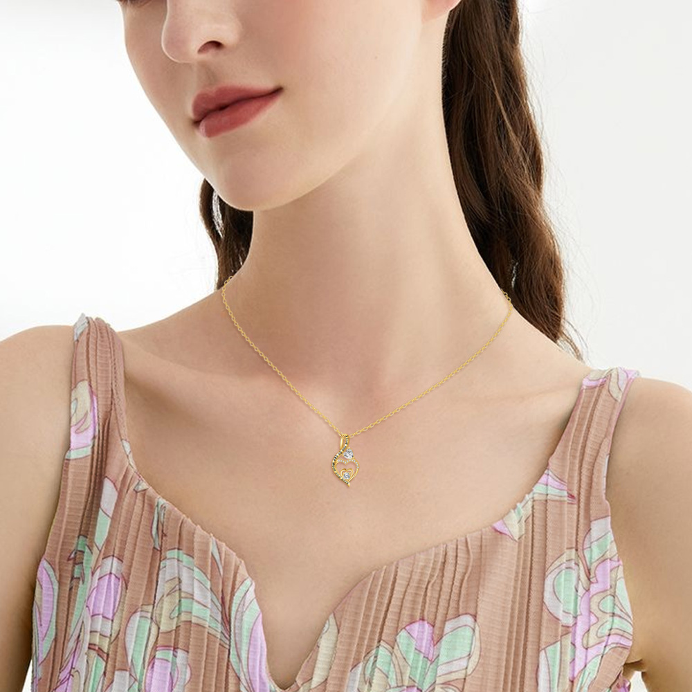 Collar personalizado con símbolo de infinito y corazón con piedra natal en oro de 14 quilates para mujer-2