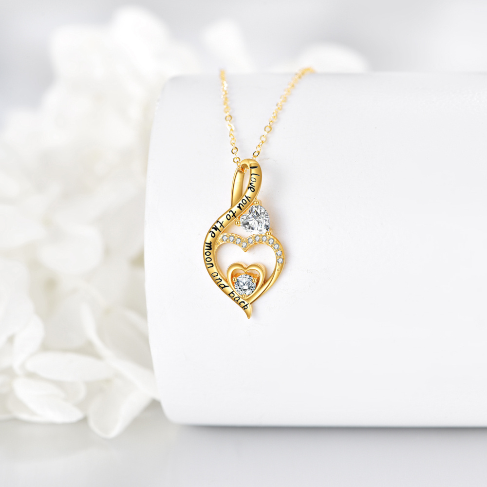 Collar personalizado con símbolo de infinito y corazón con piedra natal en oro de 14 quilates para mujer-3