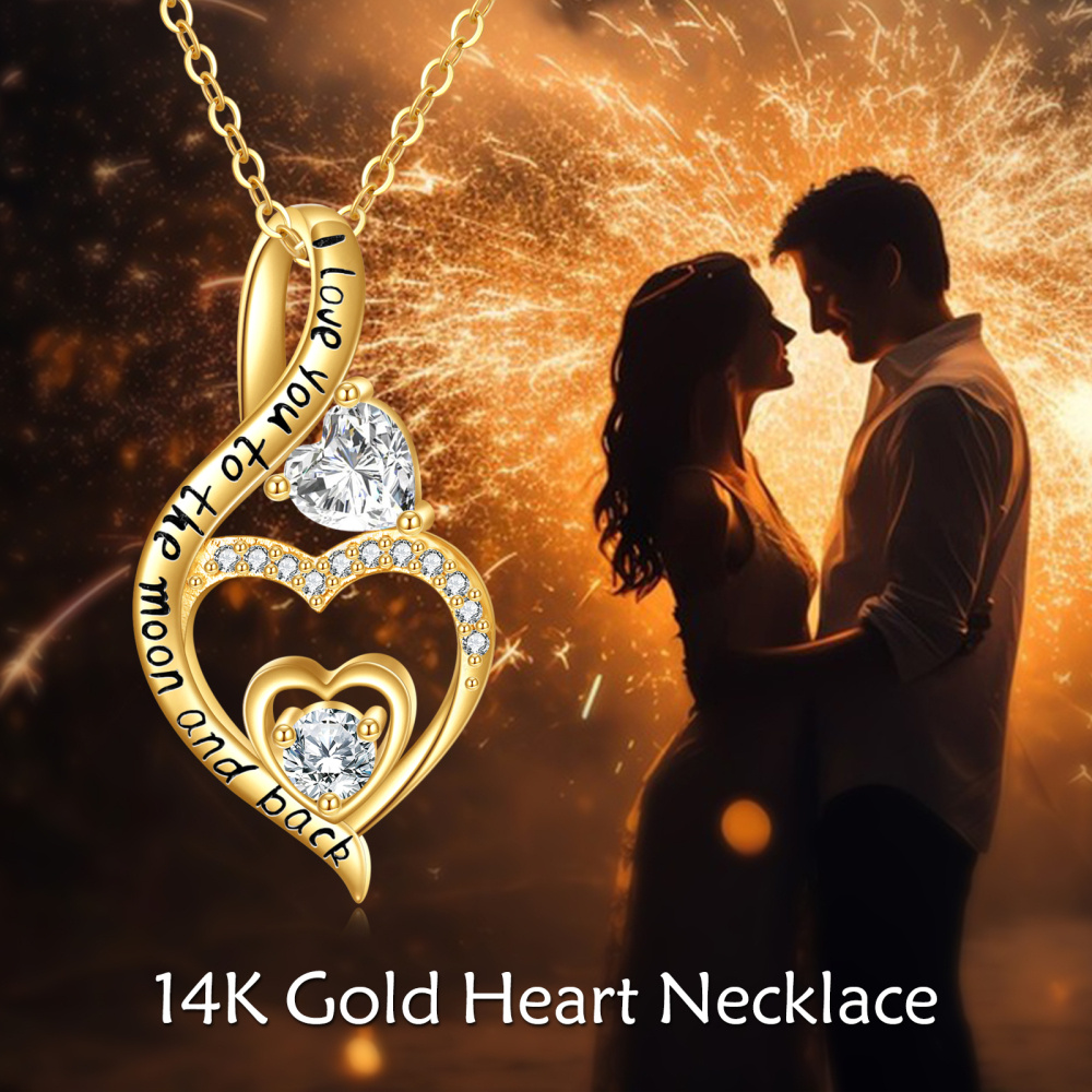 Collar personalizado con símbolo de infinito y corazón con piedra natal en oro de 14 quilates para mujer-6
