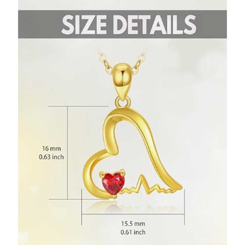 Collier cœur personnalisé en or 14 carats et zircon cubique, pierre de naissance, pour femme-3