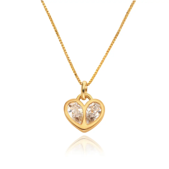 Collana personalizzata in oro vermeil con pietra portafortuna a forma di cuore per donna