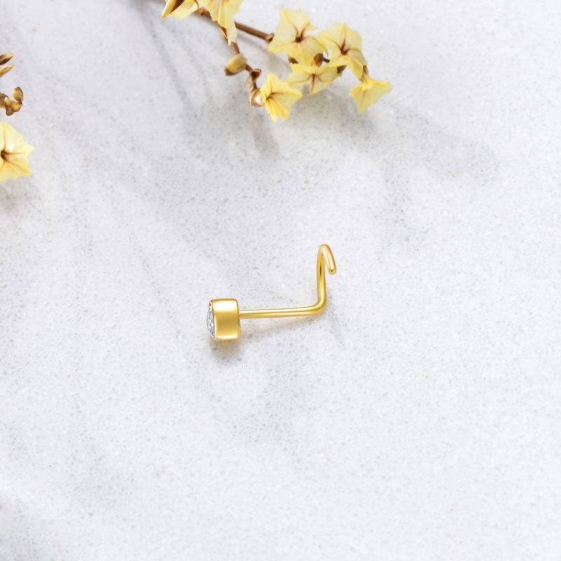 Spersonalizowany pierścionek z kamieniem szlachetnym i serduszkiem do nosa wykonany ze złota próby 10K z cyrkonią sześcienną-4