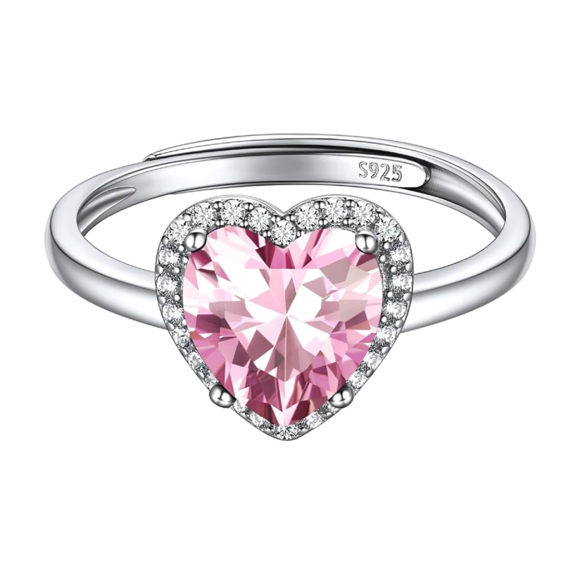 Sterling Silver Personalized Birthstone Heart Ring for Women-18