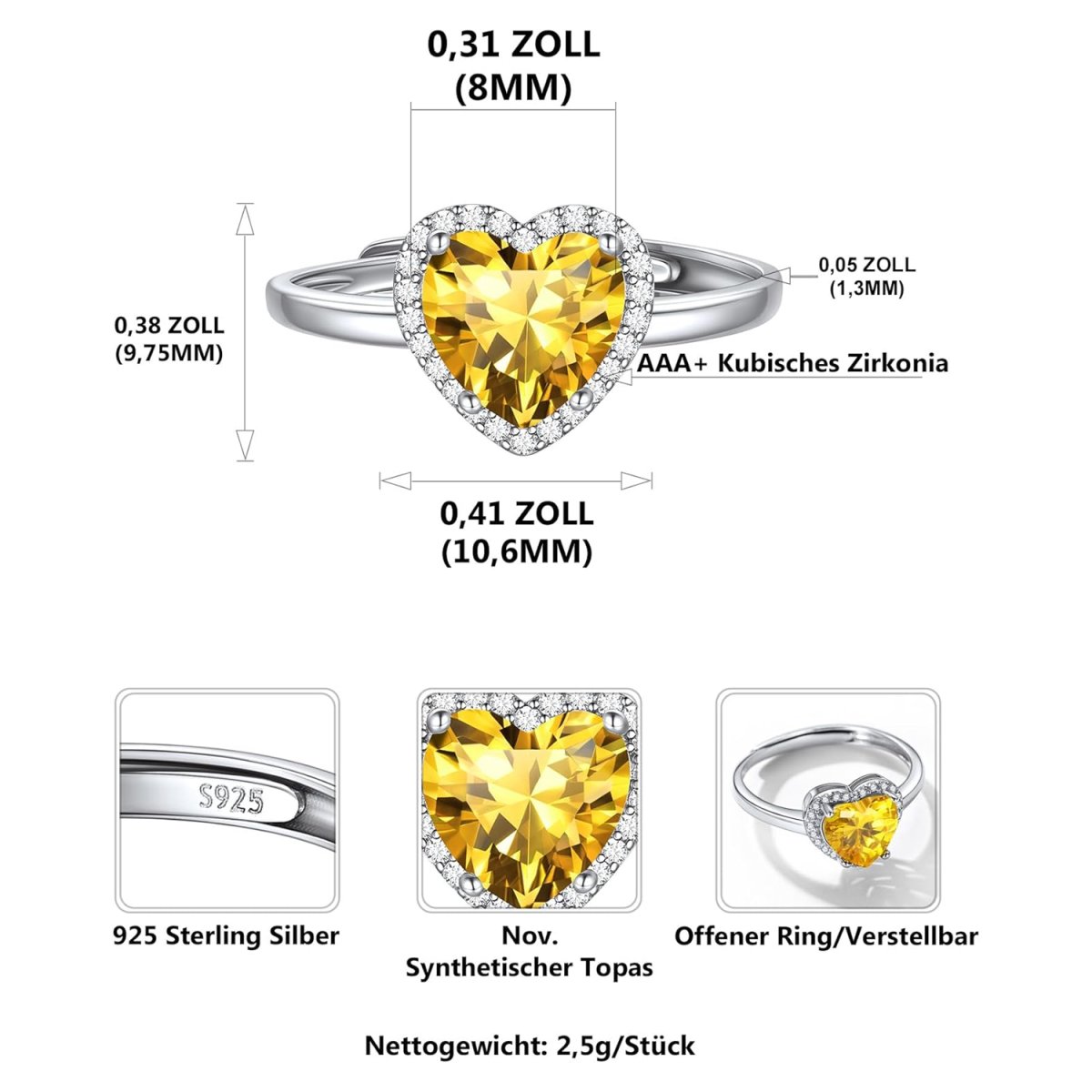 14K gouden gepersonaliseerde geboortesteen hartring voor vrouwen-6