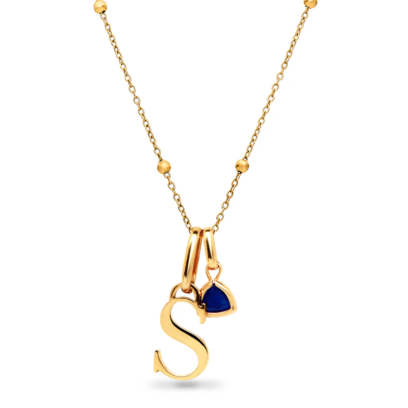 18K Gold Personalized Birthstone Initial Necklace for Women-1