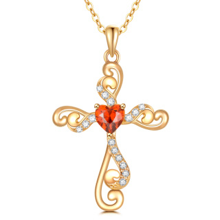 10K Gold Personalized Birthstone Ivy Cross Heart Necklace for Women-8