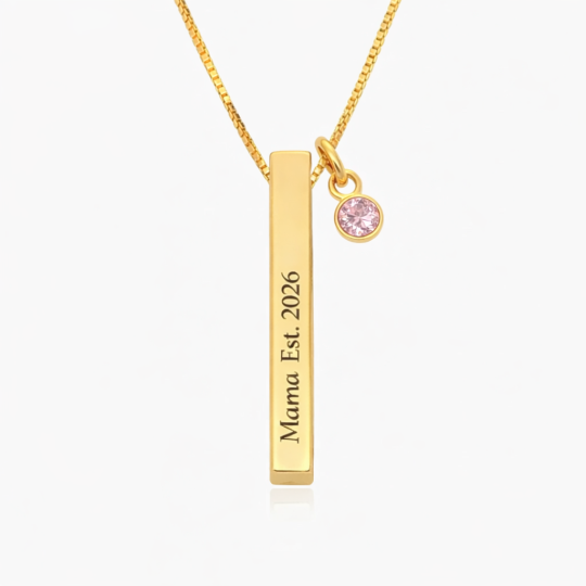 Collar de oro de 14 quilates con piedra de nacimiento personalizada y piedra de nacimiento «Mama Est»