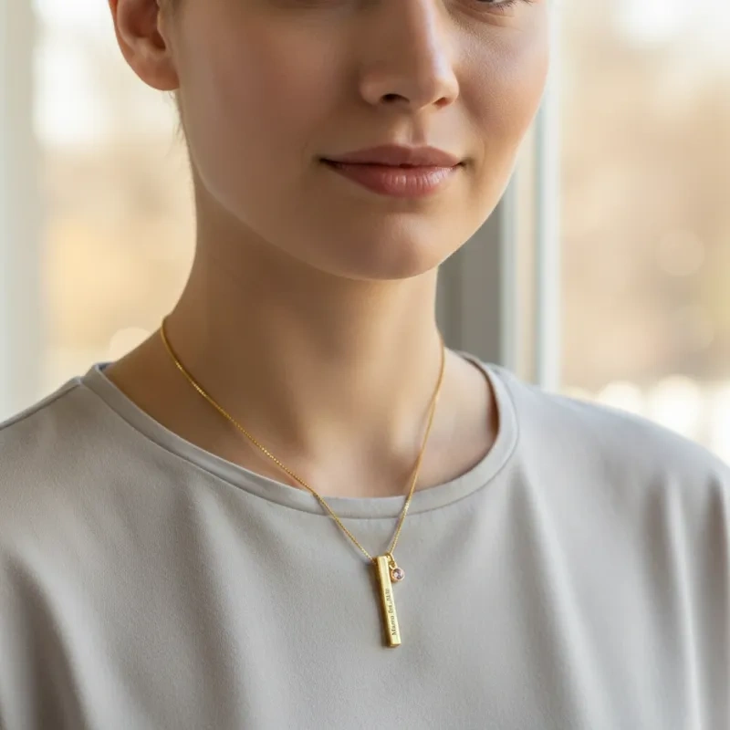Collier en or 14K personnalisé avec pierre de naissance « Mama Est »-2