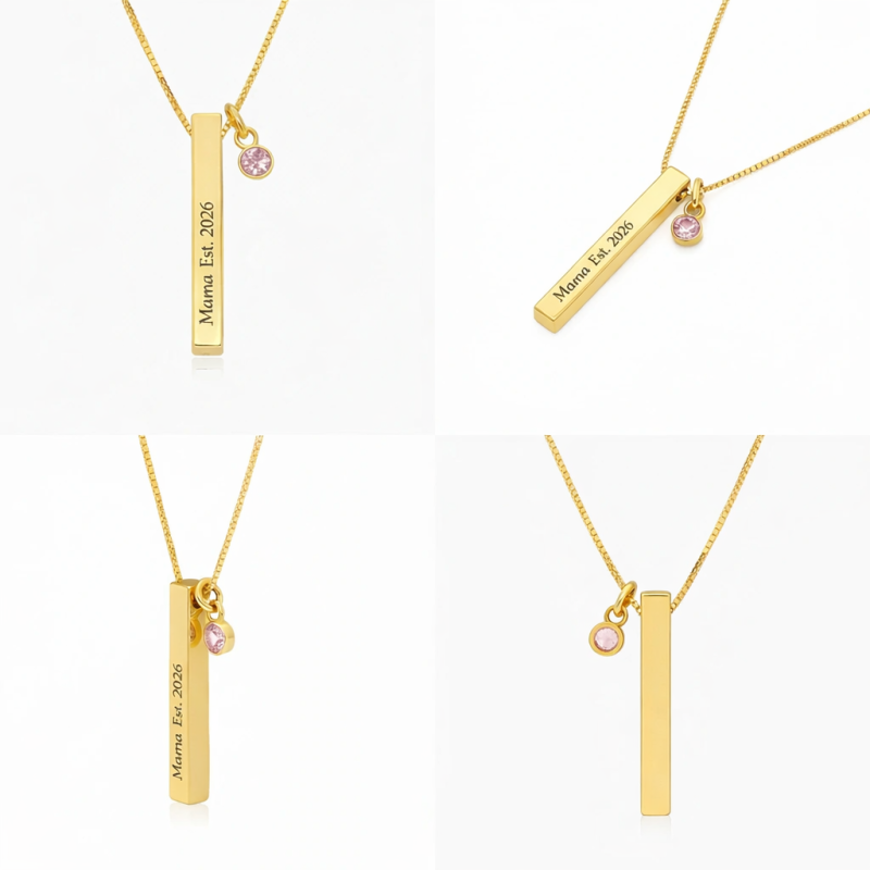 Collier en or 14K personnalisé avec pierre de naissance « Mama Est »-3