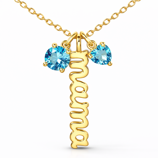 قلادة معلّقة من الذهب عيار 10K مع حجر ميلاد شخصي MAMA