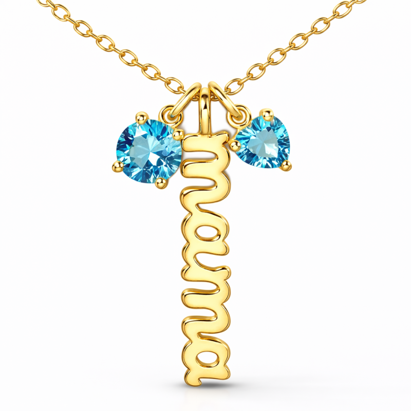 14K Gold Personalized Birthstone MAMA Pendant Necklace-1