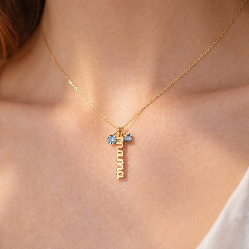 14K Gold Personalized Birthstone MAMA Pendant Necklace-3