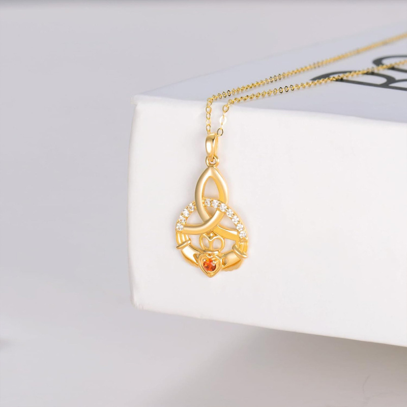 Collar con nudo celta para madre con piedra natal personalizada y circonita cúbica en oro de 14 quilates para mujer-3