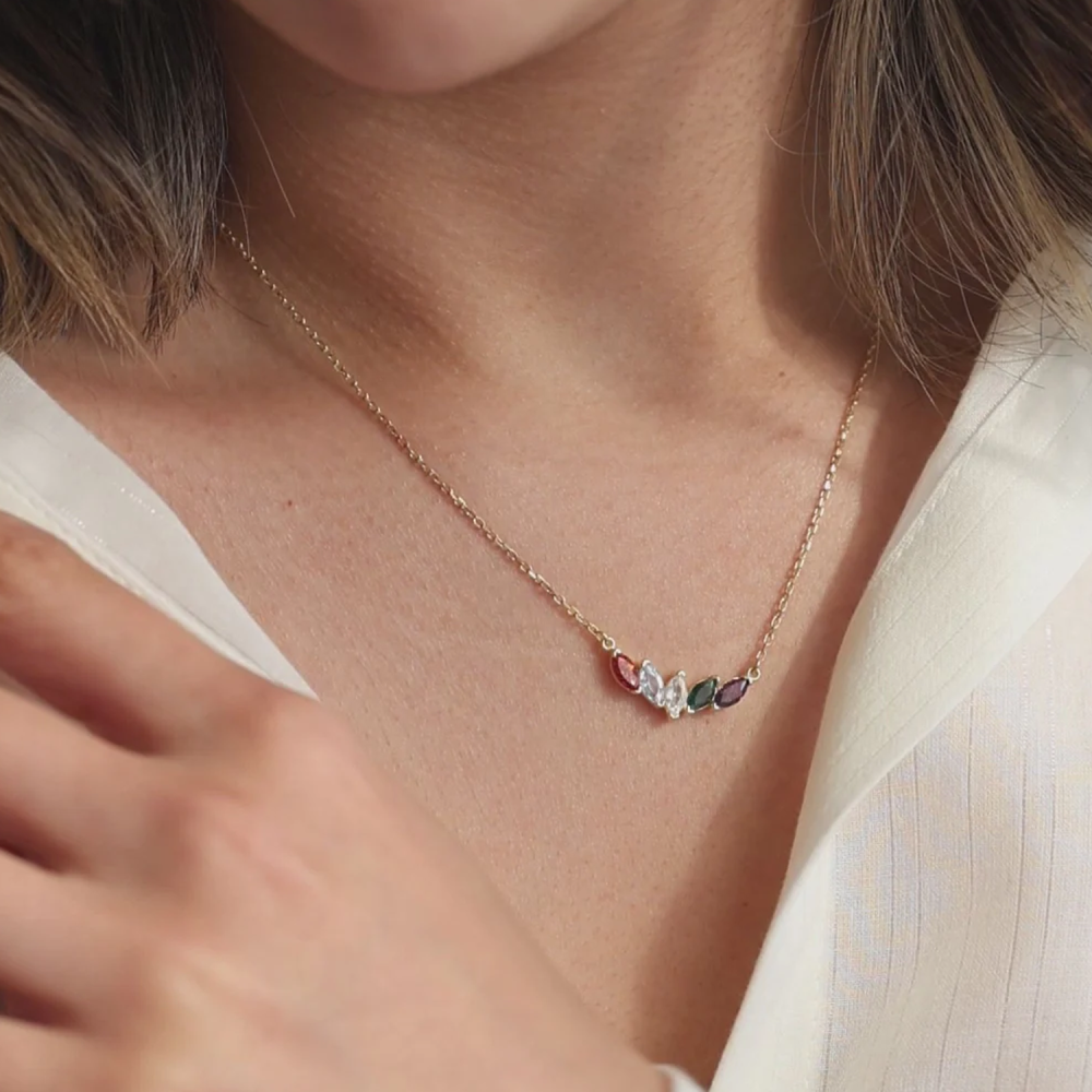 18K Gold Personalized Birthstone & Mother & Sisters Pendant Necklace-5