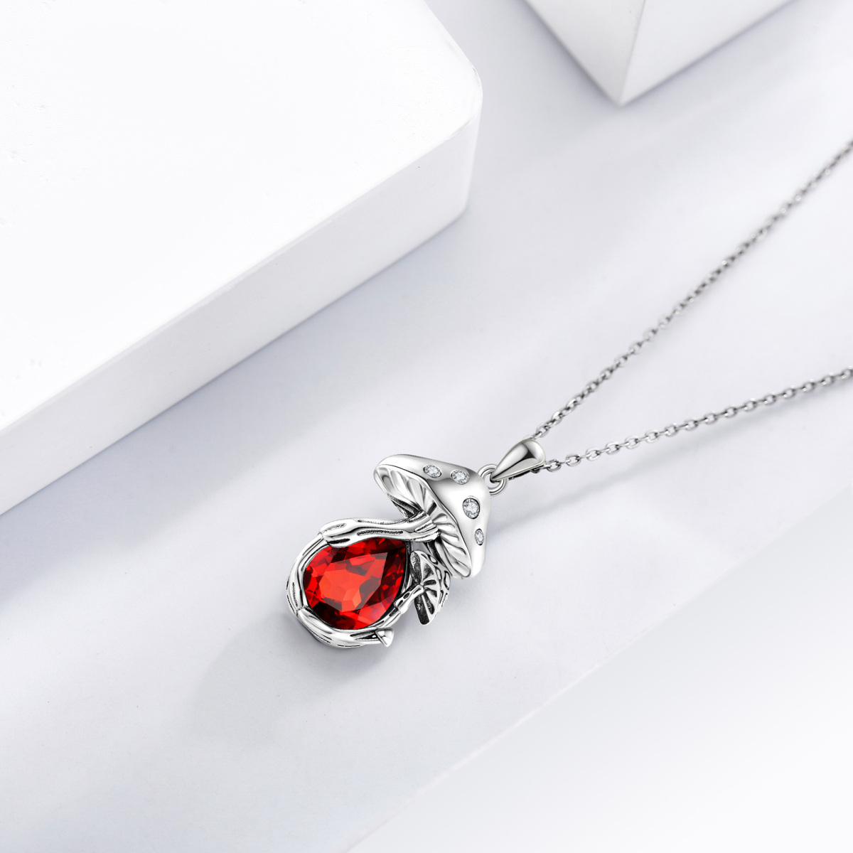 Sterling Silver Personalized Birthstone Mushroom Necklace for Women-4