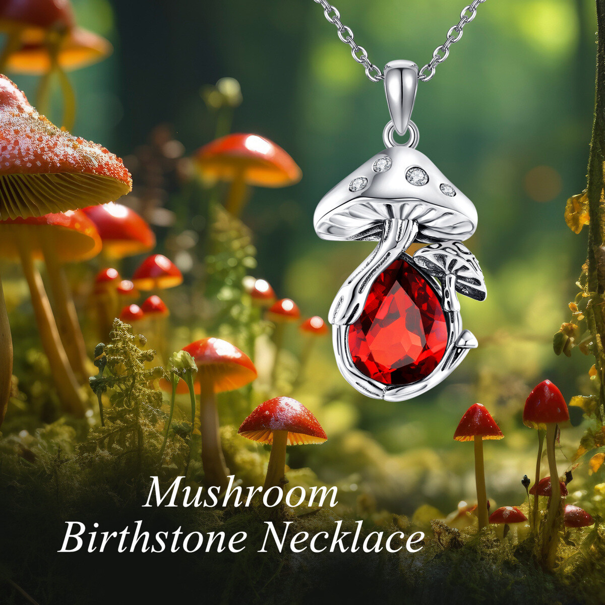 Sterling Silver Personalized Birthstone Mushroom Necklace for Women-6