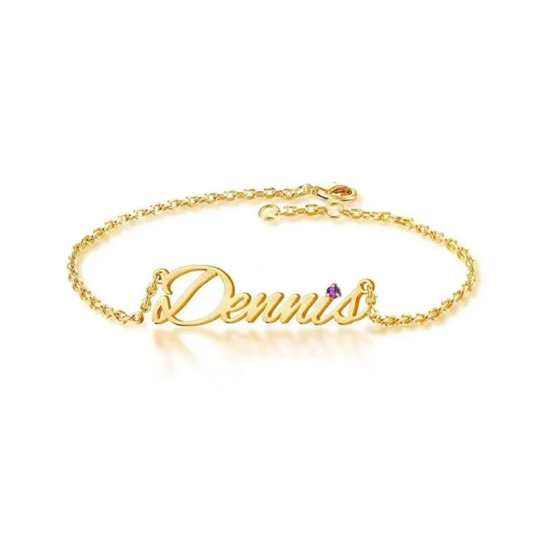 Bracelet personnalisé en or 14 carats avec pierre de naissance pour femme