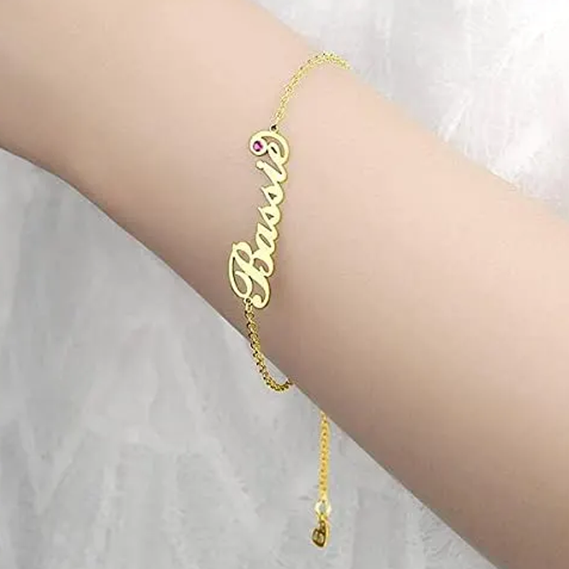 10K Gold Personalized Birthstone Name Bracelet for Women-3