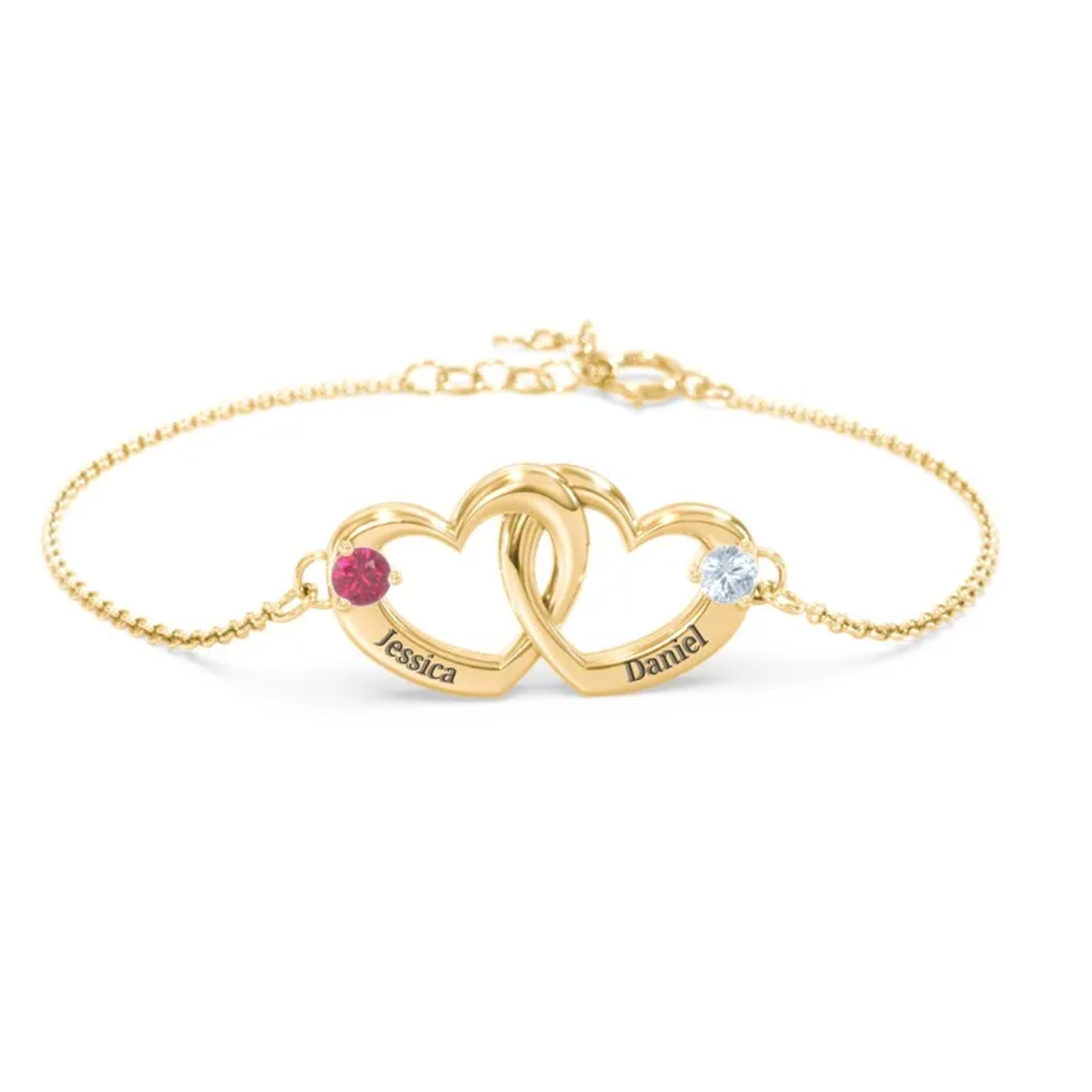 Pulseira de coração com nome de pedra de nascimento personalizada em ouro 14K para mulheres-1