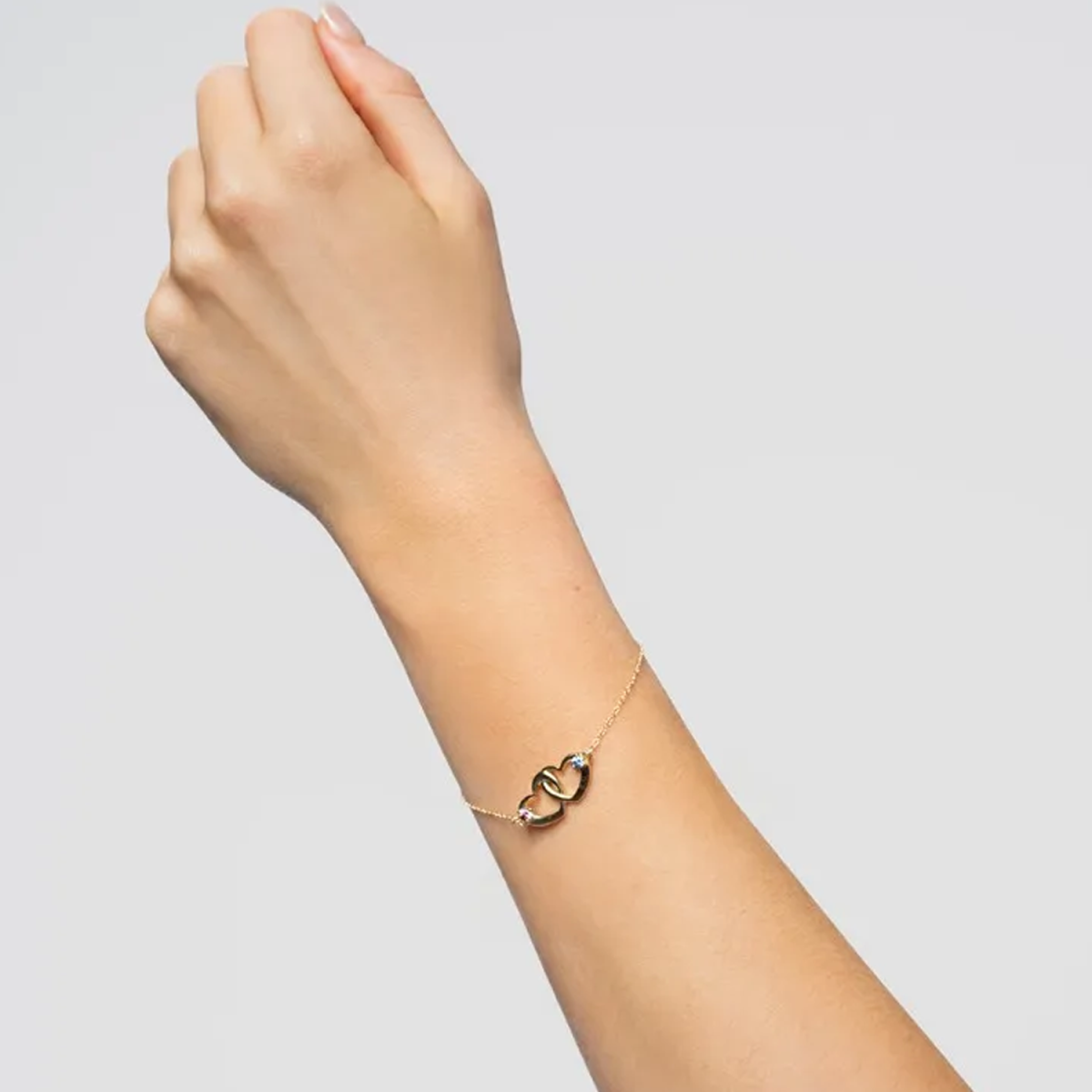 14K gouden gepersonaliseerde geboortesteen naam hart met hart armband voor vrouwen-4