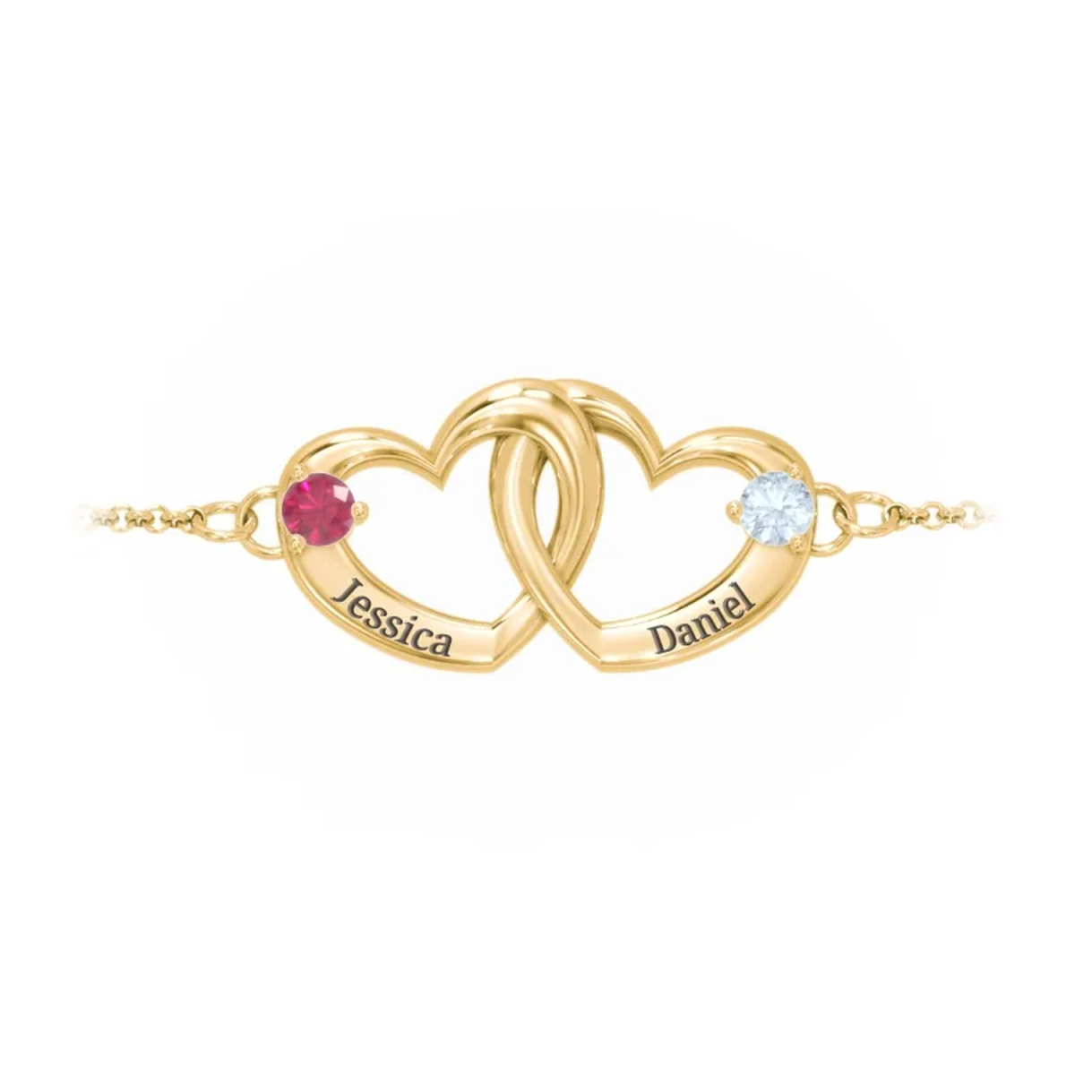 Gold Vermeil Personalized Birthstone Name Heart With Heart Bracelet for Women-5