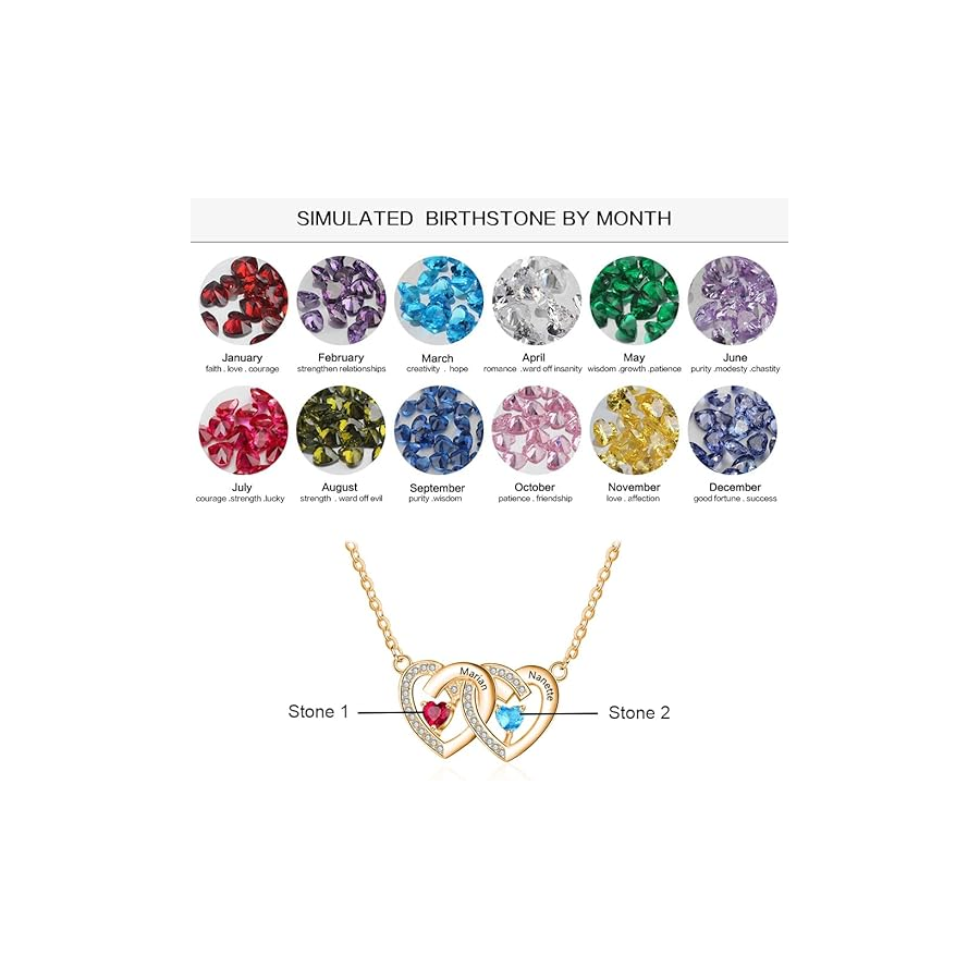 Colar feminino com nome e pedra de nascimento personalizada em ouro 14K e zircónias cúbicas-2