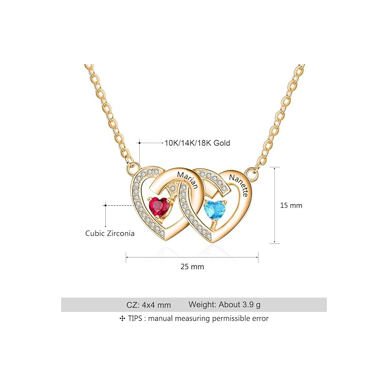 Gold Vermeil Plated Cubic Zirconia Personalized Birthstone Name Heart With Heart Necklace-3