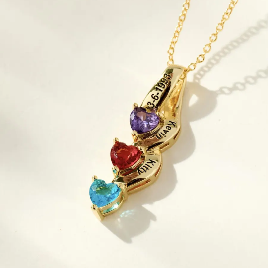 Colar com pingente de coração personalizado em ouro 14K com nome da pedra de nascimento, mãe, irmãs