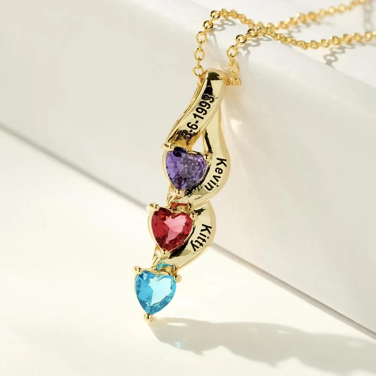 Collar con colgante de corazón personalizado con nombre de madre y hermana en oro de 14 quilates con piedra de nacimiento-2