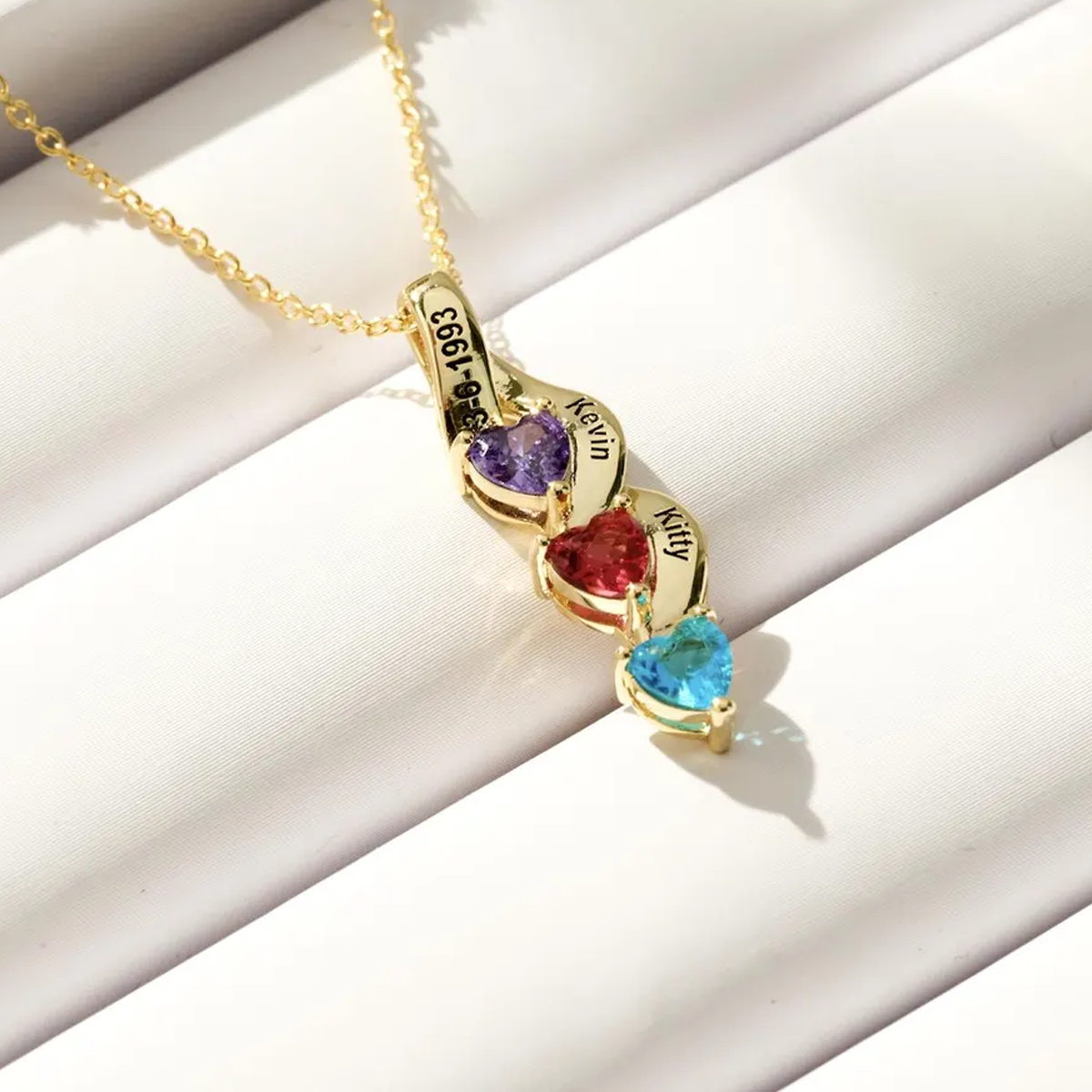 Collar con colgante de corazón personalizado con nombre de madre y hermana en oro de 14 quilates con piedra de nacimiento-3