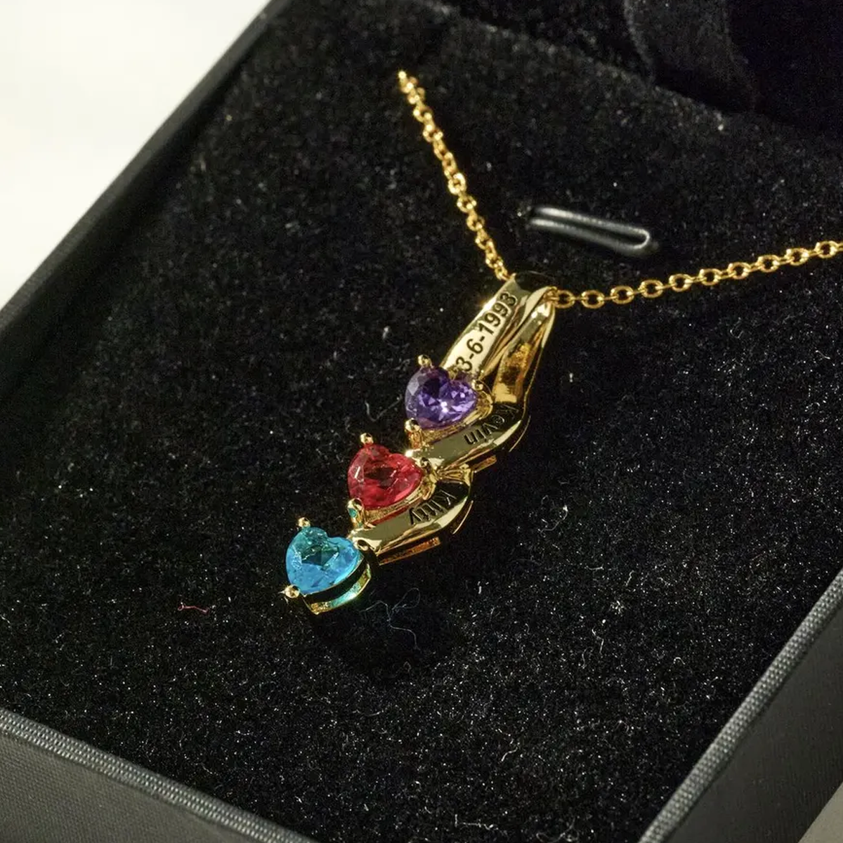 Collar con colgante de corazón personalizado con nombre de madre y hermana en oro de 14 quilates con piedra de nacimiento-4