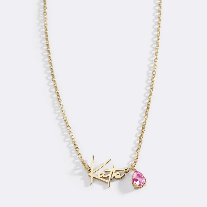 Colar com pendente de nome personalizado com pedra de nascimento banhada a ouro amarelo e prata de lei-6