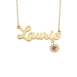 14K Gold Cubic Zirconia & Personalized Birthstone Name Sunflower Pendant Necklace-4