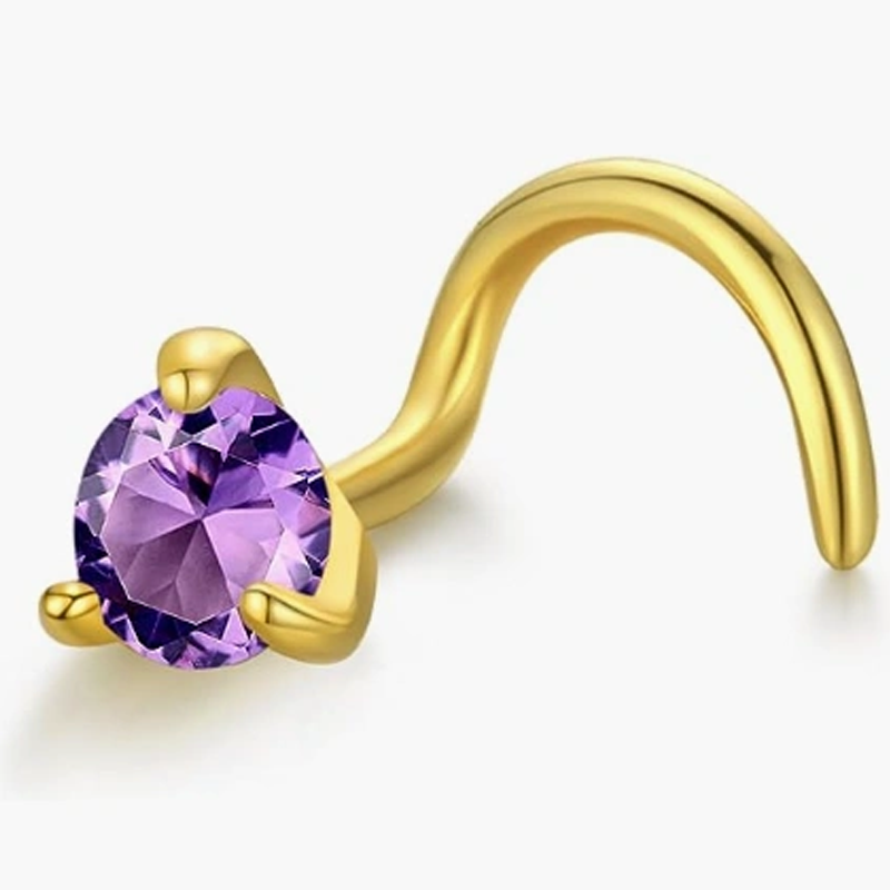 14K Gold Cubic Zirconia Personalized Birthstone Nose Ring-2