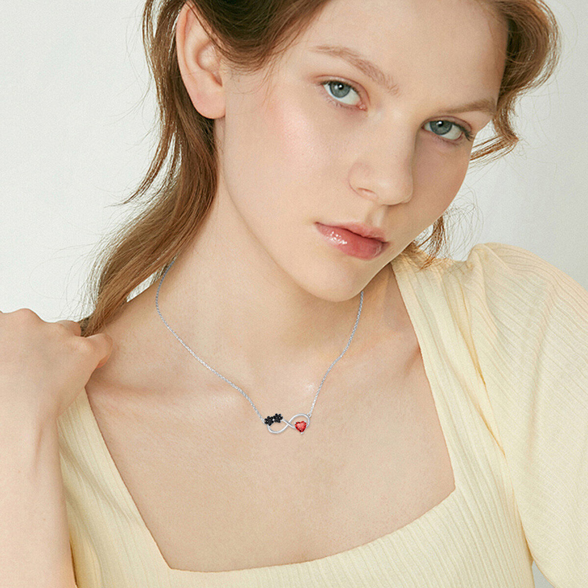 Collier avec pendentif personnalisé en or 14 carats, pierre de naissance, patte, cœur, symbole de l'infini-3