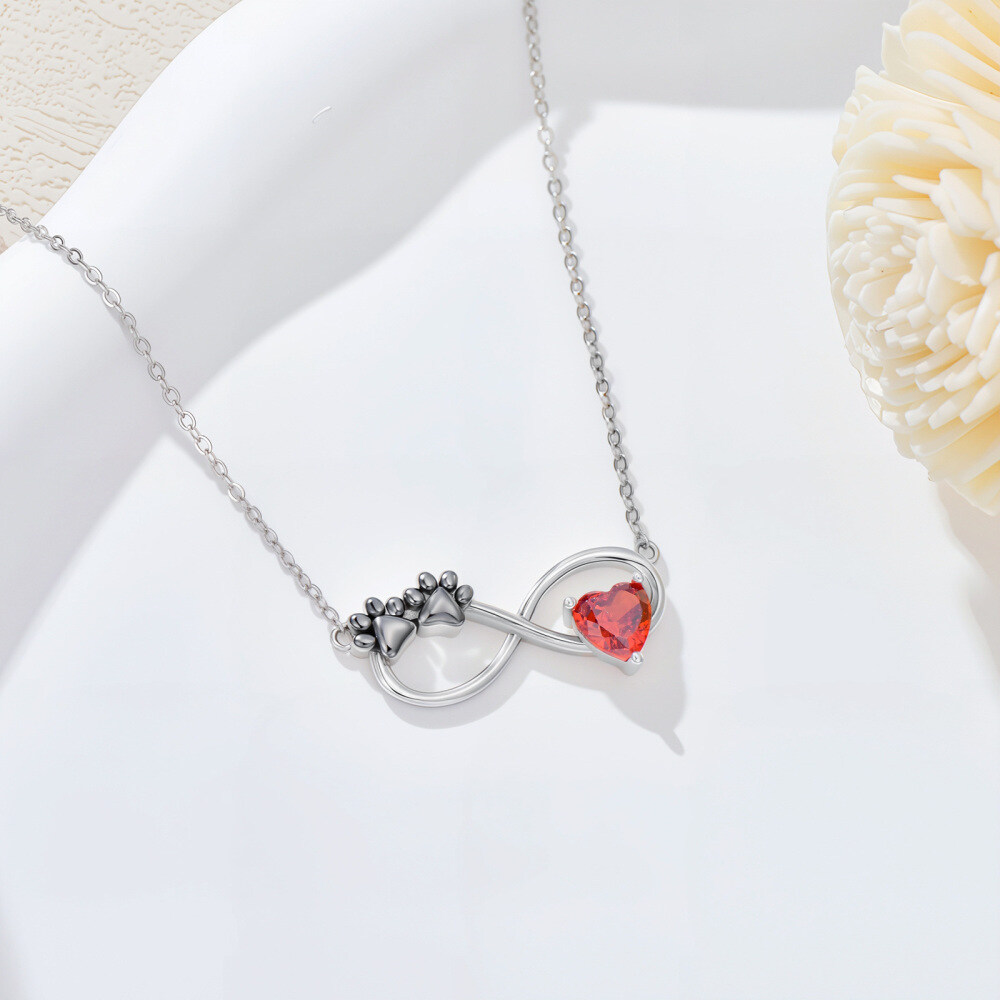 9K Gold Personalized Birthstone Paw Heart Infinity Symbol Pendant Necklace-4