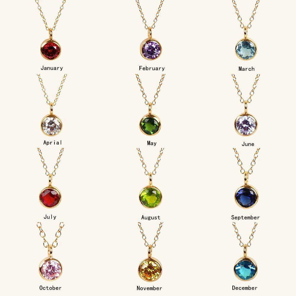 14K Gold Cubic Zirconia Personalized Birthstone Pendant Necklace-4